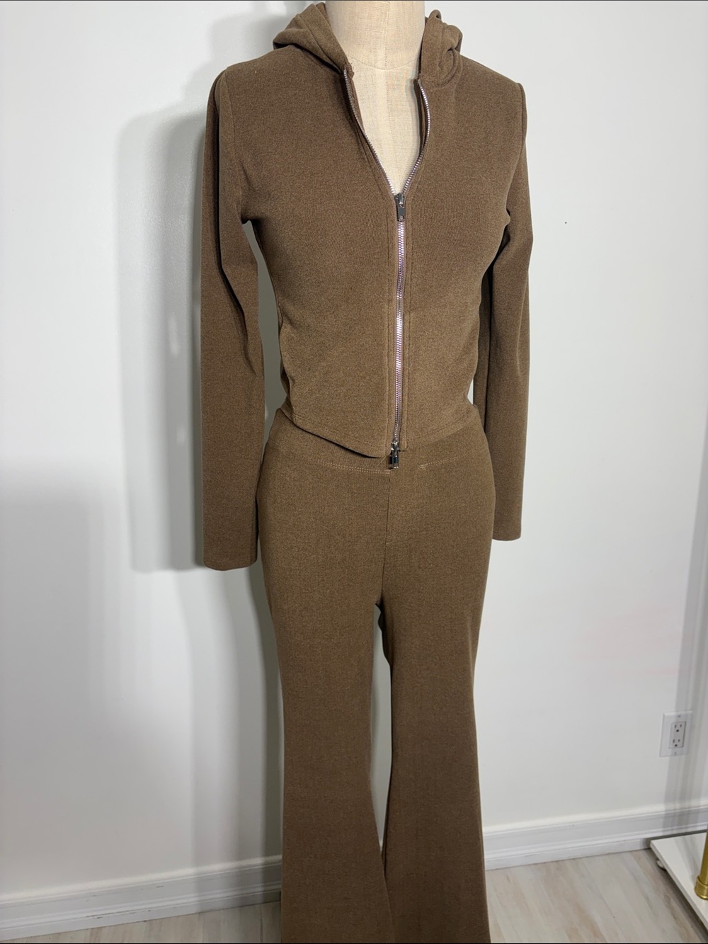 * Women's Brown Hooded Zip matching set with Flared Legs